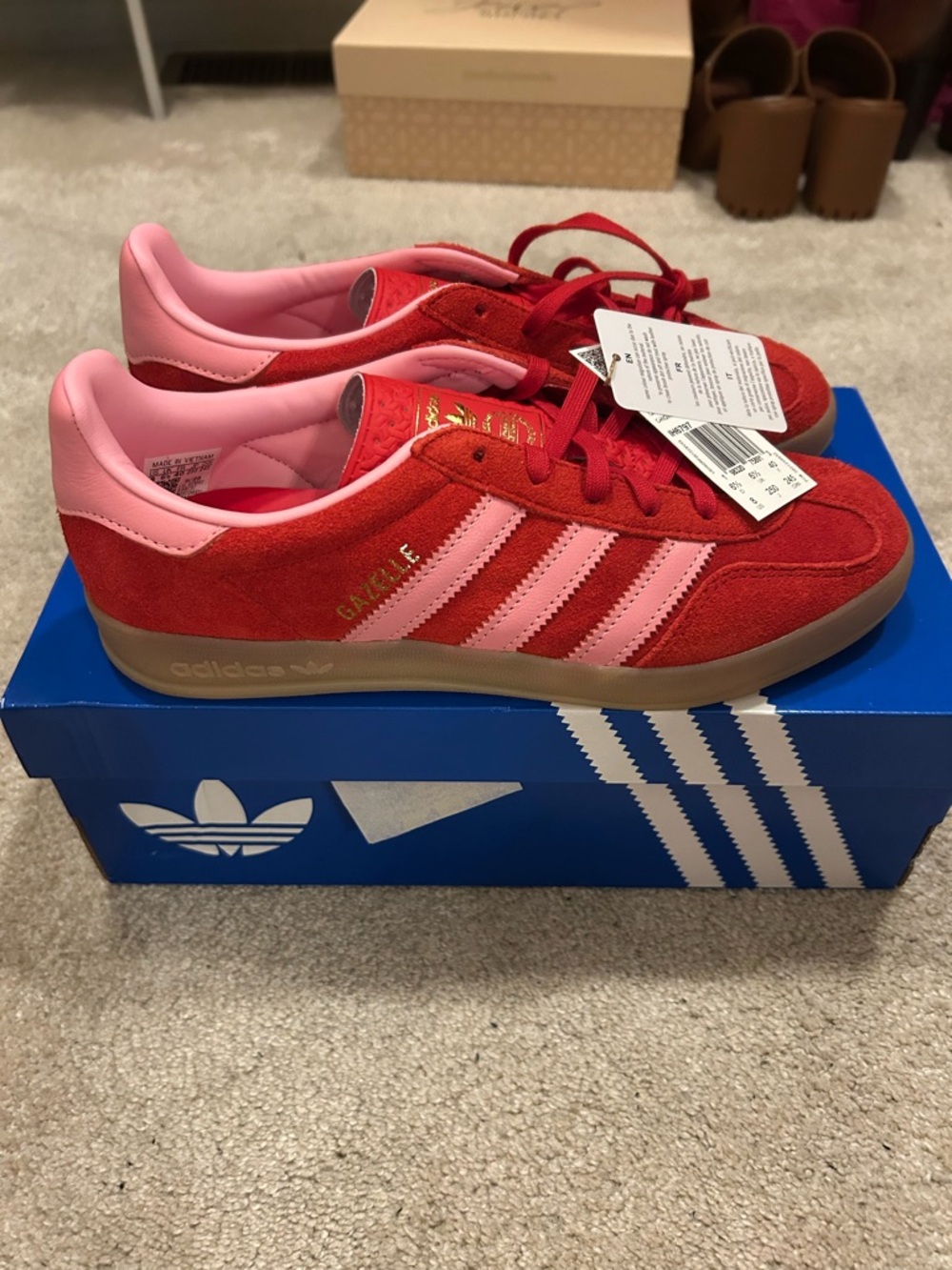 adidas Gazelle in Red & Pink with Gum Sole